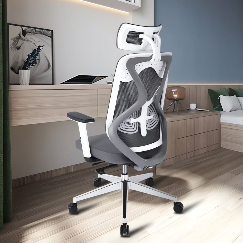 Palarial Regalix Zenora High Back Executive Ergonomic Chair for Office Mesh Office Adjustable Arm Chair  (White, DIY)