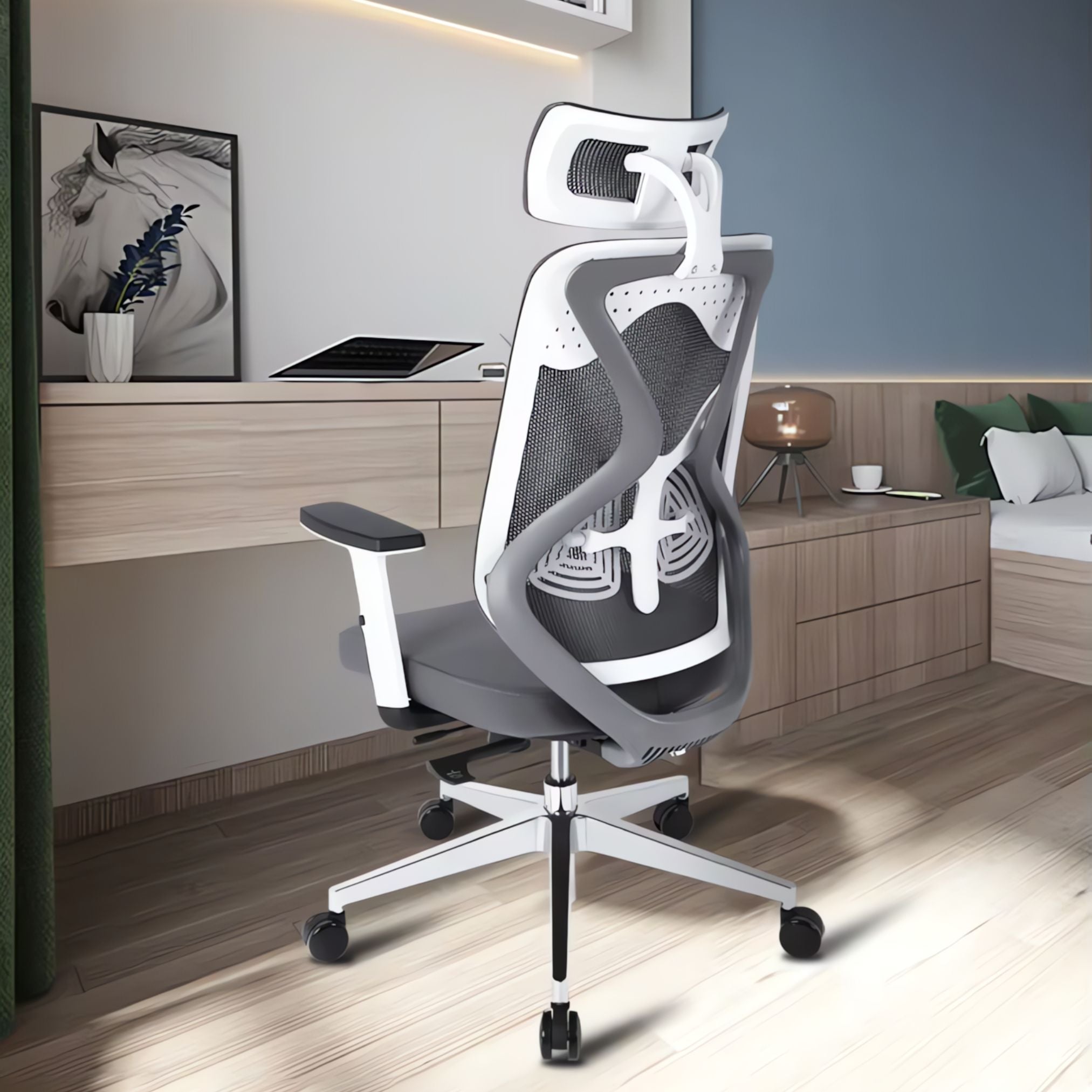 Palarial Regalix Zenora High Back Executive Ergonomic Chair for Office Mesh Office Adjustable Arm Chair  (White, DIY)