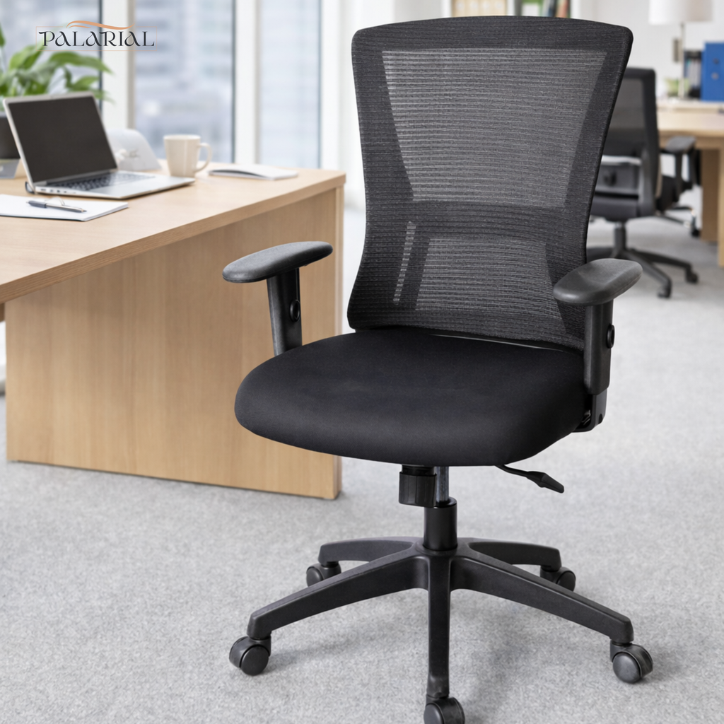 Palarial ErgoMesh Pro Mid and Breathable Back, Cushioned Seat & Adjustable Height Mesh Office Adjustable Arm Chair  (Black, DIY(Do-It-Yourself))