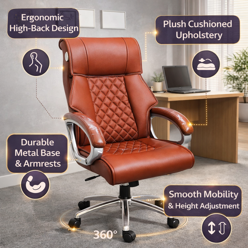 Palarial Regal Pro Executive High-Back Office Chair Leatherette Office Executive Chair (Tan, Optional Installation Available)
