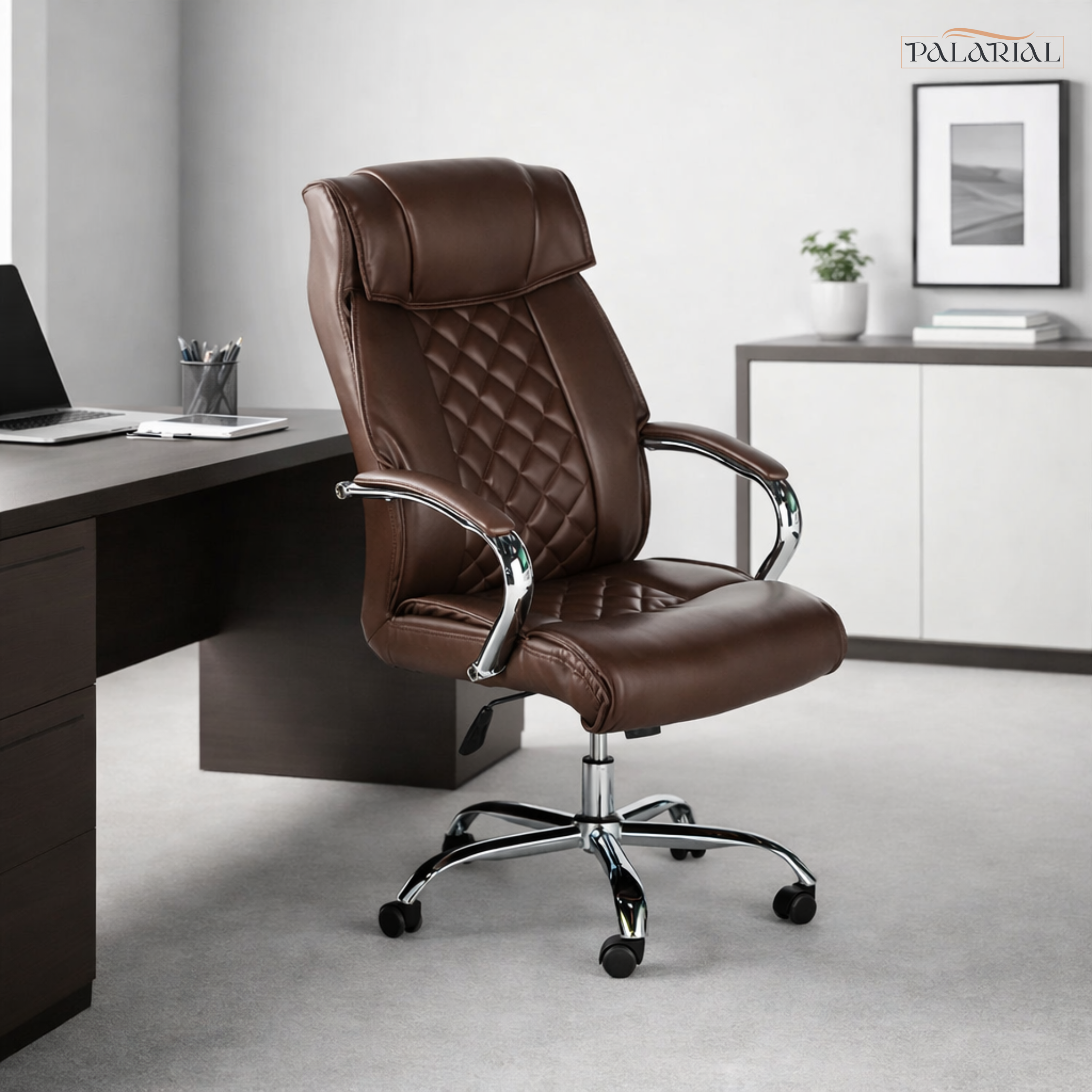 Palarial Regal Pro Executive High-Back Office Chair Leatherette Office Executive Chair (Tan, Optional Installation Available)