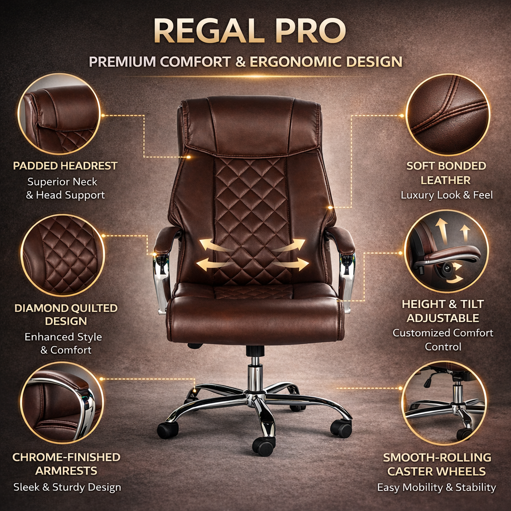 Palarial Regal Pro Executive High-Back Office Chair Leatherette Office Executive Chair (Tan, Optional Installation Available)