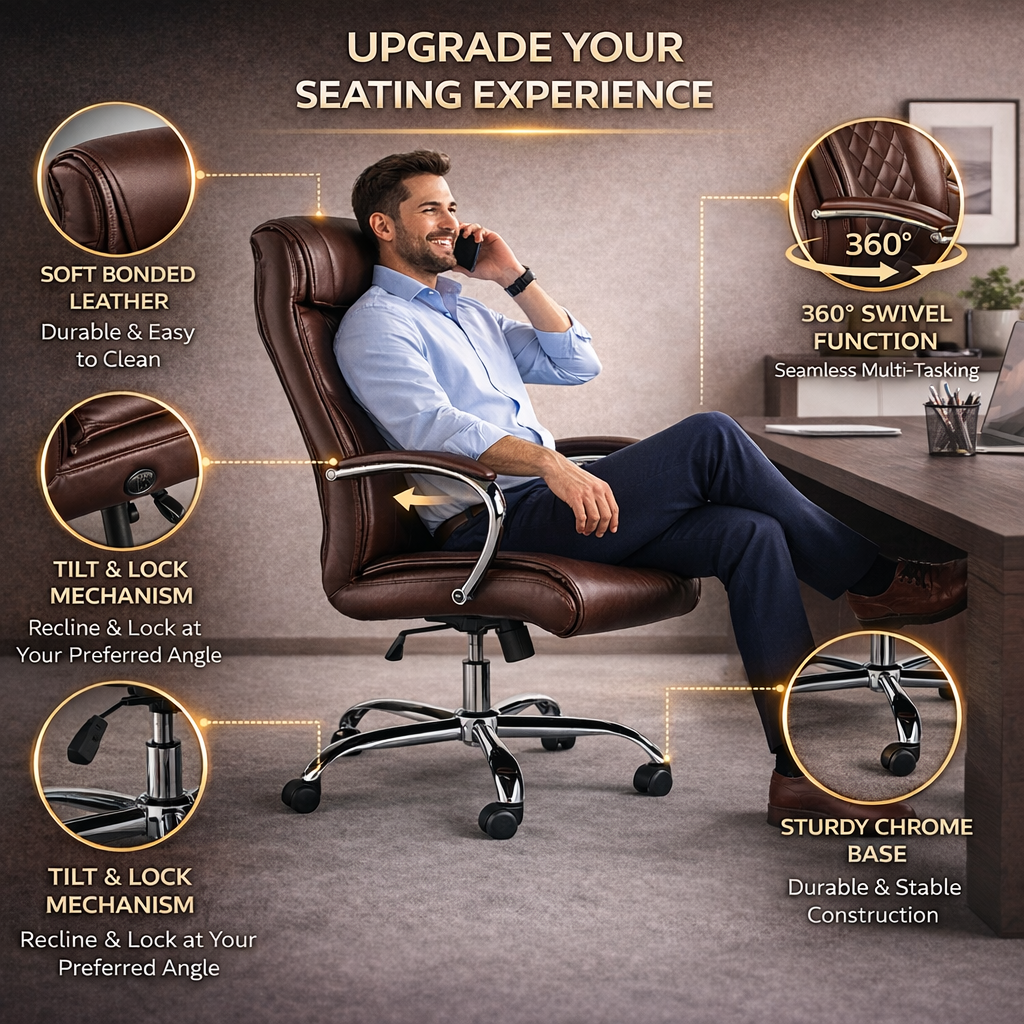 Palarial Regal Pro Executive High-Back Office Chair Leatherette Office Executive Chair (Tan, Optional Installation Available)